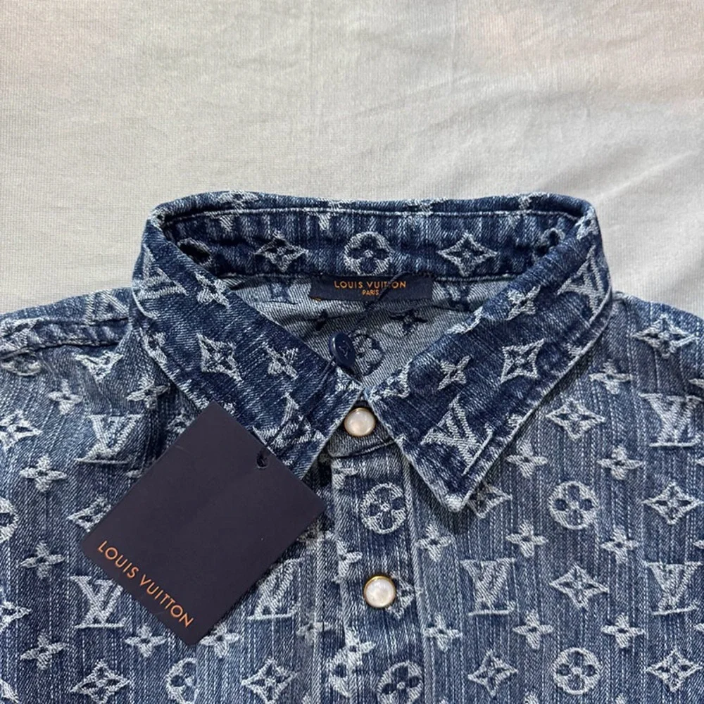 Louis Vuitton Blue Denim Print Lapel Button-Down Shirt - Picture 2 of 5